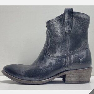 Frye Carson Pull On Black Real Leather Western Low Heel Festival Cowgirl Boot